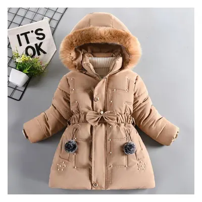 (beige, 140cm) Girls&apos; Winter Clothing Velvet Padded Thickened Coat Fashion Girl Cotton-padd