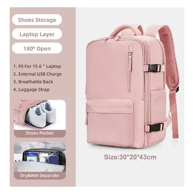 (pink) 35l Travel Backpack Large 15.6 Laptop Business Bag Multifunctional Usb Charging Mochila W