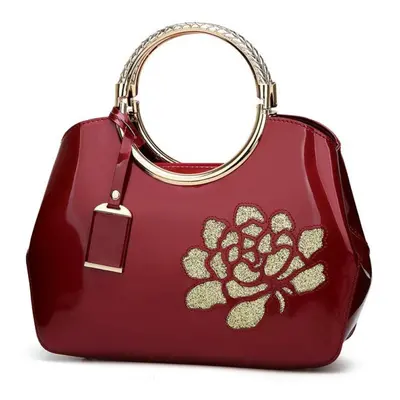 (burgundy) Patent Leather Portable Women&apos;s Bag Glossy Shell Women&apos;s Bag Shoulder Diago