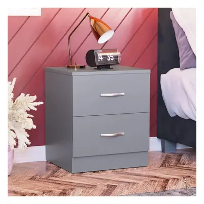 (Grey) Large Grey Bedside Cabinet, Drawer With Metal Handles & Runners, Unique Anti-Bowing Drawe