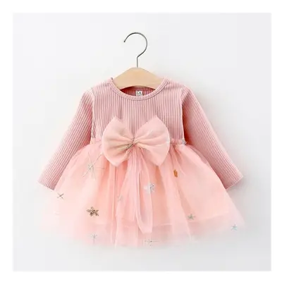 (AH1563pink, 6M) Baby Girl Princess Dress, Sweet Spring Bow Clothes