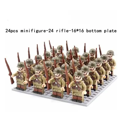 (J-24pcs) Minifigures Military Building Blocks 24pcs Eight-nation Phalanx Rifle Models Accessori