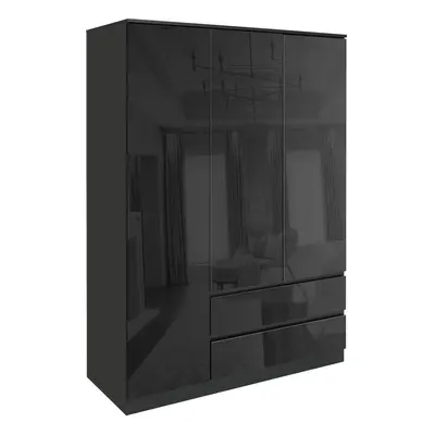 ((Black)) Door Wardrobe High Gloss Clothing Cabinet Hanger Organiser