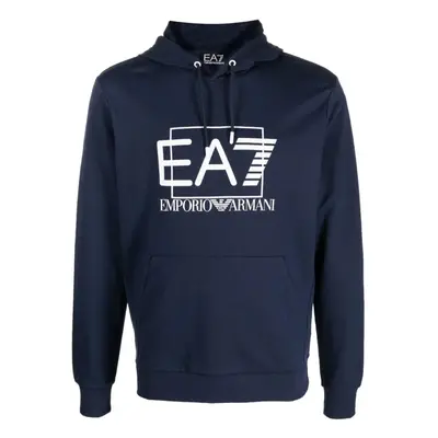 (M) EA7 Embossed Box Logo Navy Blue Hoodie