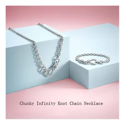 Real Silver Chunky Infinity Knot Chain Necklace Fit Charms Jewelry Gift