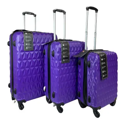 (Purple, Set of 3) Hampton & Stewart Diamond Design HardShel Suitcase