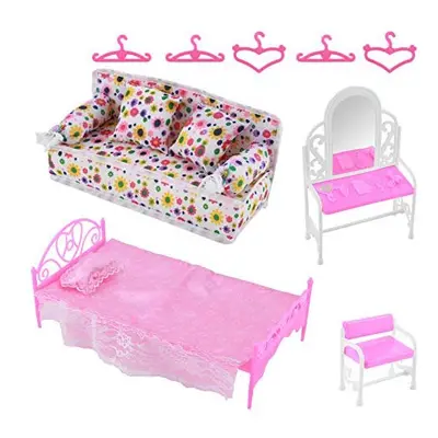 8 Pcs Princess Furniture Accessories Miniature Dolls House Furniture Dresser SetSofaBedHangers f