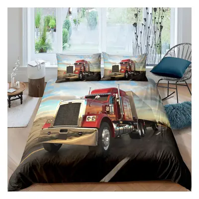 (Double-200x200cm, 2) Truck Bedding Single Double Duvet Cover Set Kids Gift