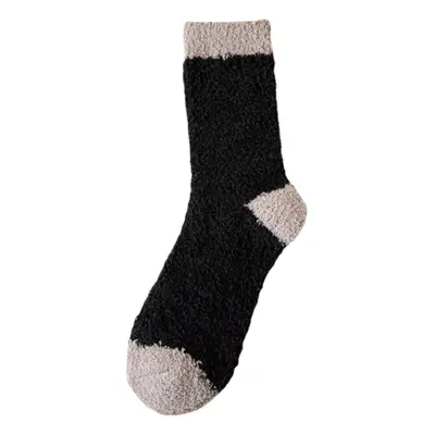 (Black) Pairs Men Blended Coral Fleece Thickened Color-match Simple Breathable Warmth Socks