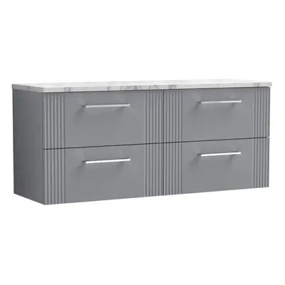 Retro Drawer Wall Hung Vanity Unit with Carrera Marble Laminate Worktop - 1200mm - Satin Grey - 