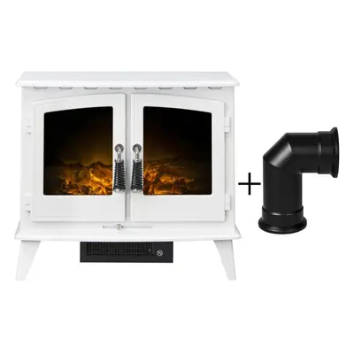 Adam Woodhouse Electric Stove in Pure White with Angled Stove Pipe in Black