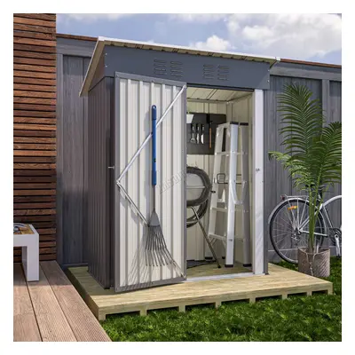 (3X5FT, Grey) BIRCHTREE Garden Shed Strong Metal Pent Roof Outdoor Storage Free Foundation New