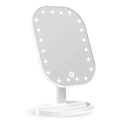 (White) Battery Powered LED Makeup Mirror Light Desktop Home Touch Screen Adjustable Angle Mirro