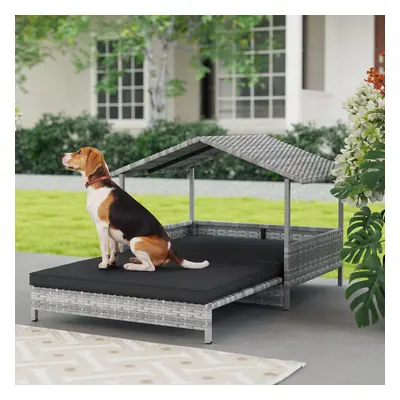 PawHut Extendable Rattan Dog House w/ Water-Resistant Roof - Charcoal Grey