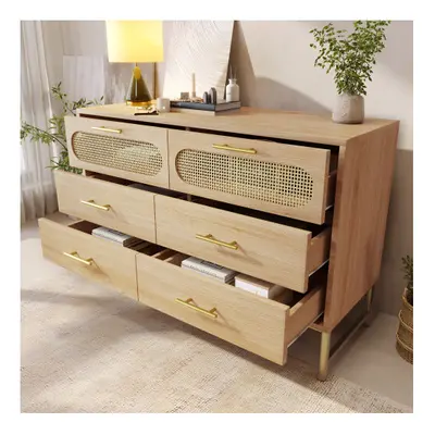 (with Drawers) Rattan Sideboard Storage Cabinet with Metal Handleï¼Oak