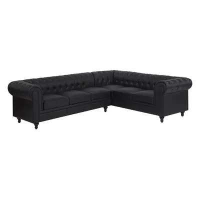 Left-Hand Corner Sofa CHESTERFIELD Faux Leather Black Left Hand