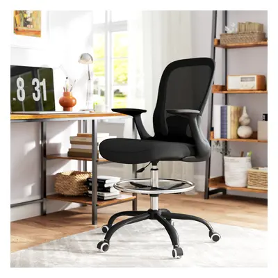 HOMCOM Mesh Draughtsman Chair, Ergonomic Drafting Chair, Black