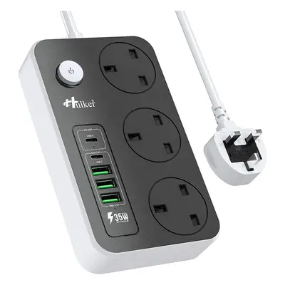 Hulker Extension Lead with USB C Ports Power Strip with Way Outlets USB Slots (1 PD 20W Type-C a