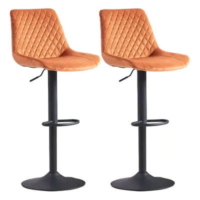 (ORANGE) 2Pcs Bar Stools Velvet Swivel Chairs Kitchen