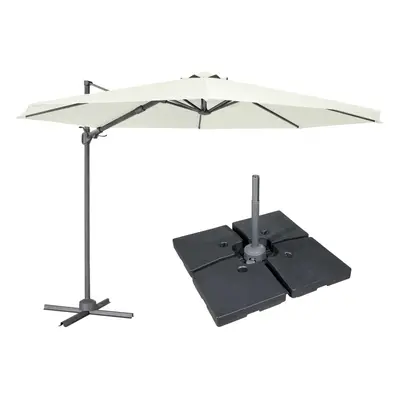 Ã3m Cantilever Parasol/Umbrella, Cover and Base Bundle, Rib, Crank Handle, Rotation, Tilt, Crea