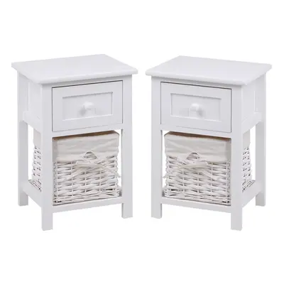 BELIWIN Bedside Tables Set of 2,White Drawer Basket Nightstands