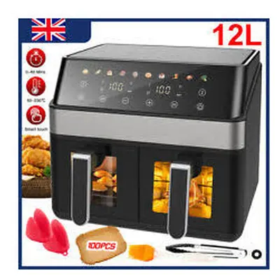 12L 10-in-1 Air Fryer Double Digital Display Rapid Healthy Cooker Dual Basket UK