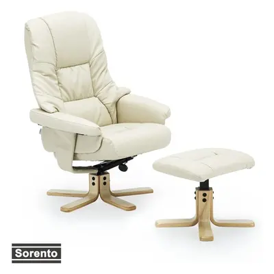 (Cream) TUSCANY BONDED LEATHER SWIVEL RECLINER MASSAGE CHAIR w FOOT STOOL ARMCHAIR MOTOR MASSAGE