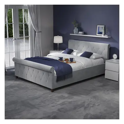 (King Size, Light Grey Velvet) Vittorio Double/King Size Bed Finishes Available