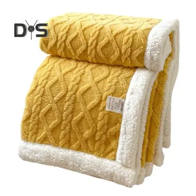 (yellow, 2x2.3m) Winter Thickened Blanket Double-sided Fluff Plush Double-layer 3D Jacquard Soli