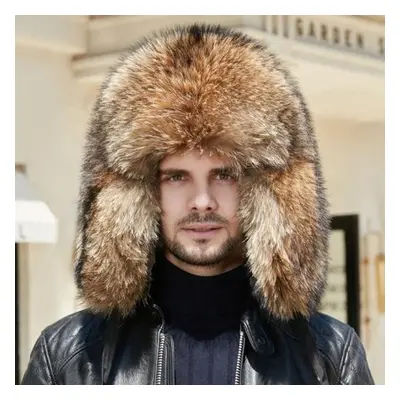 (as the picture, XLï¼more than 60cmï¼) New Winter Men&apos;s 100% Real Fur Bomber Hat Raccoon 