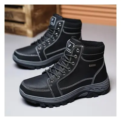 (black, 45) Tuinanle Man Platform Shoes Casual Winter Plush Warm Snow Boots Male High Tops Cotto