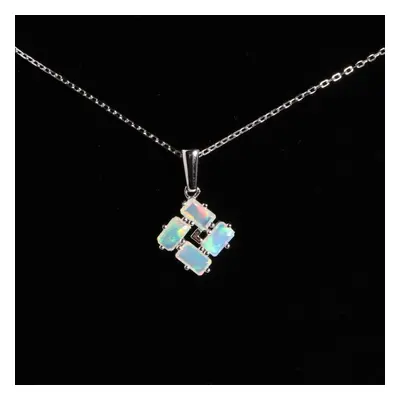 (white) Sterling Silver Small Pendant Necklace With Natural Opals Gemstones Fine Jewelry In Yell