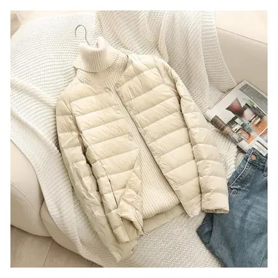 (apricot, L) Light Down Jacket Women&apos;s Short Autumn And Winter New V-neck Round Neck Long-s