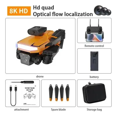 (1B, Orange) Drone 8K GPS HD Triple Camera Optical Flow Positioning Obstacle Avoidance HD Photog