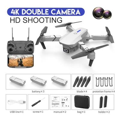 (grey, dual camera battery) E88 Pro Remote Control Drone 4k Hd Single/dual Camera Optical Flow P