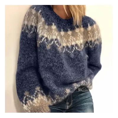 (Blue, M) Womens Jumper Top Winter Warm Sweater Ladies Cozy Long Sleeve Chic Pullover Wool