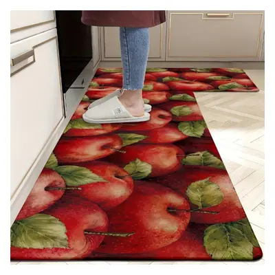 (160*200cm) 1pcs Vivid Apple Print Kitchen Floor Mat Non-slip Fruit Themed Kitchen Floor Rug Kit