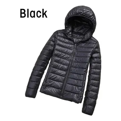 (black, 4XL) Women Autumn White Duck Down Jacket Coat Windproof Hooded Warm Casual Winter M-5xl