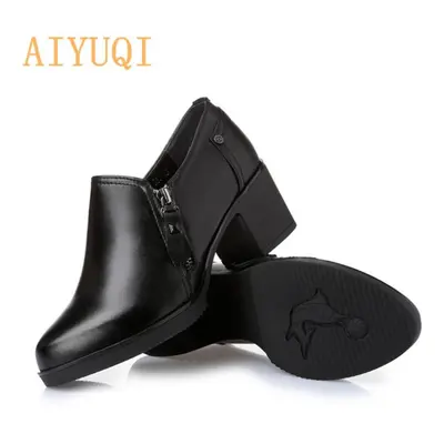 (black, 41) Women Genuine Leather Shoes High-heeled Women Singles Shoes Quality Fashion Ladies C