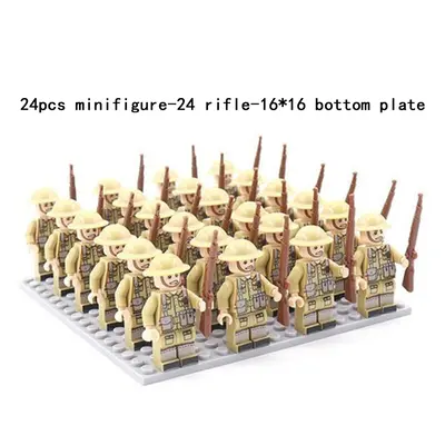 (W-24pcs) Minifigures Military Building Blocks 24pcs Eight-nation Phalanx Rifle Models Accessori