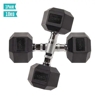 (10KG Pair) Hex Dumbbell Rubber Weight From 2.5 KG to KG