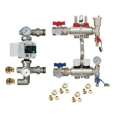 (2 PORT) Water Underfloor Heating Kit - Ports Manifold with Pump and Blending Valve Set