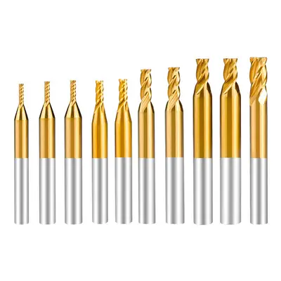 10Pcs 1.5-6mm Titanium Coating HSS Flute End Mill Cutter CNC Drill Bit Set