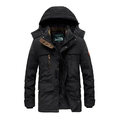 (Black, 5XL) Men's Winter Warm Hooded Jacket Zip Aviator Parka