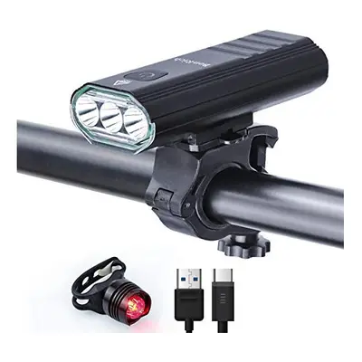 BenRich Bike Lights Set Lumens, USB Rechargeable Super Bright Bicycle Front and Rear 5200mAh IPX