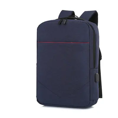 (Blue) Laptop Bag Backpack Pure Color Business Casual Backpack USB Charging Travel Shoulders Bag