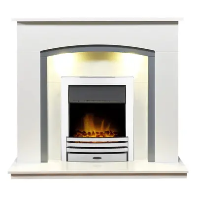 Adam Tuscany Fireplace in Pure White & Grey with Eclipse Electric Fire in Chrome, Inch