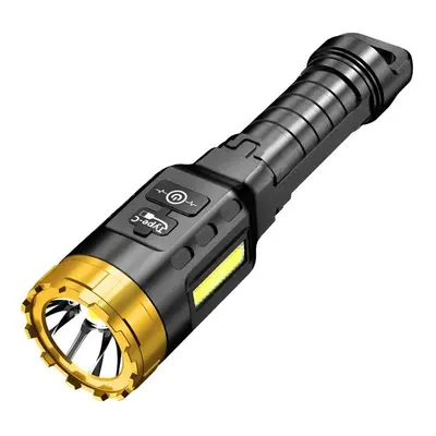 LED+COB 500m Long Range Strong ABS Housing Flashlight With COB Side Light Type-C USB Rechargeabl