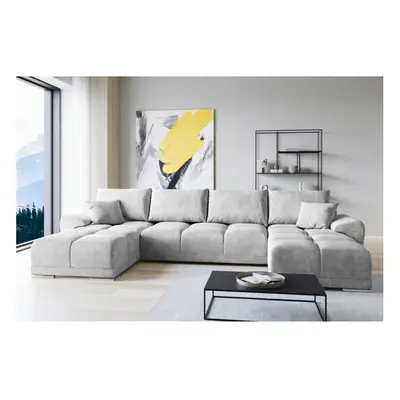 Easy London Velvet Sofa Bed U Shaped Grey with Storage