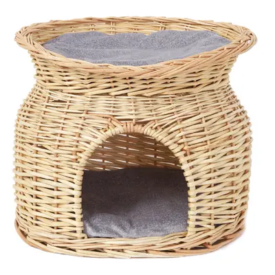 (Beige) Layers Wicker Cat Basket Pet Bed Play House